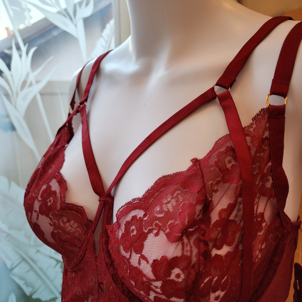 NWT Adore Me Red Lace Bra with Strappy Design - Picture 2 of 10